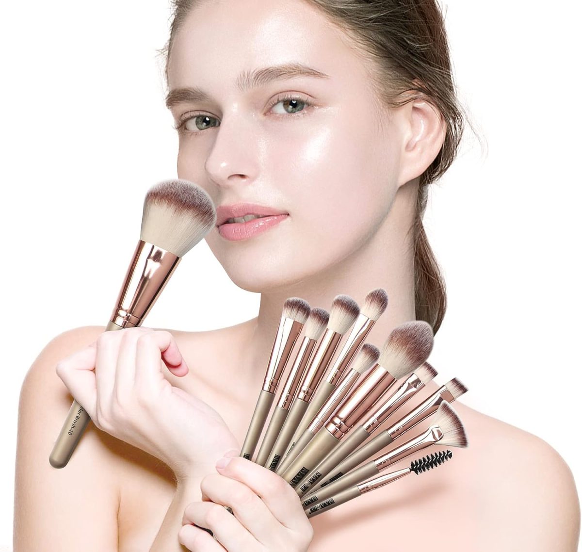 Maange 20 Pcs Professional Makeup Brushes Foundation Eyeshadow Blush Brush,Travel Kabuki Blending Concealers Face Powder Eye Make Up Brushes Set Kit (Champagne) - Image 8