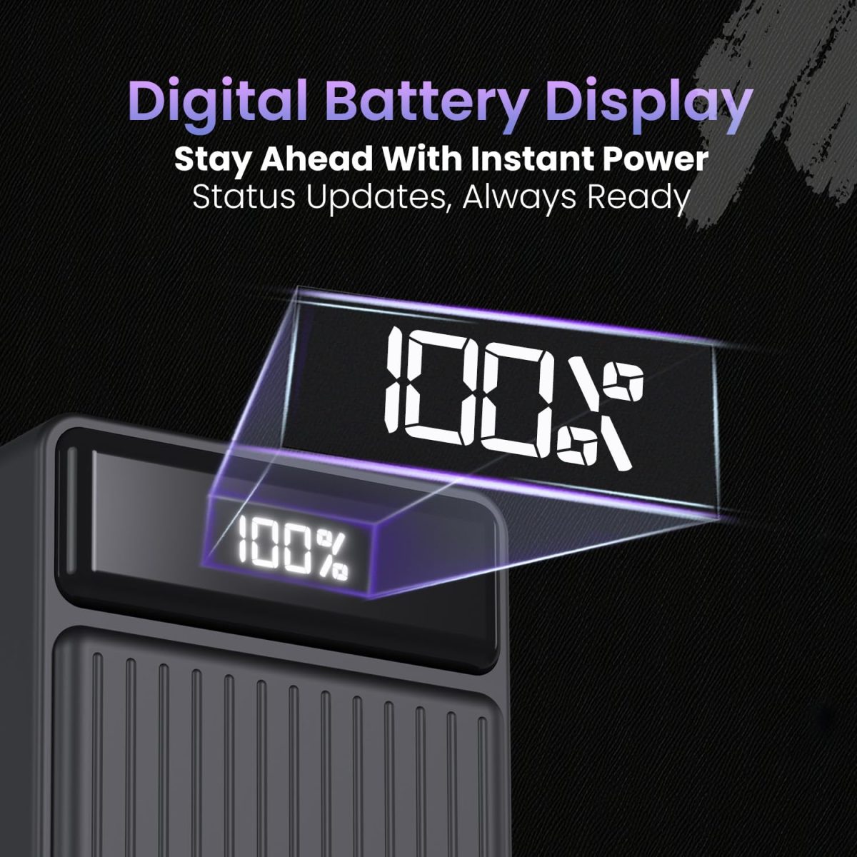 Portronics Luxcell B 20K Advanced 20000 mAh Power Bank with 22.5W Max Output, LED Battery Display, 22.5w Mach USB-A Output, 20w Type C PD Output, Type C Input, Wake Up Button(Black) - Image 4