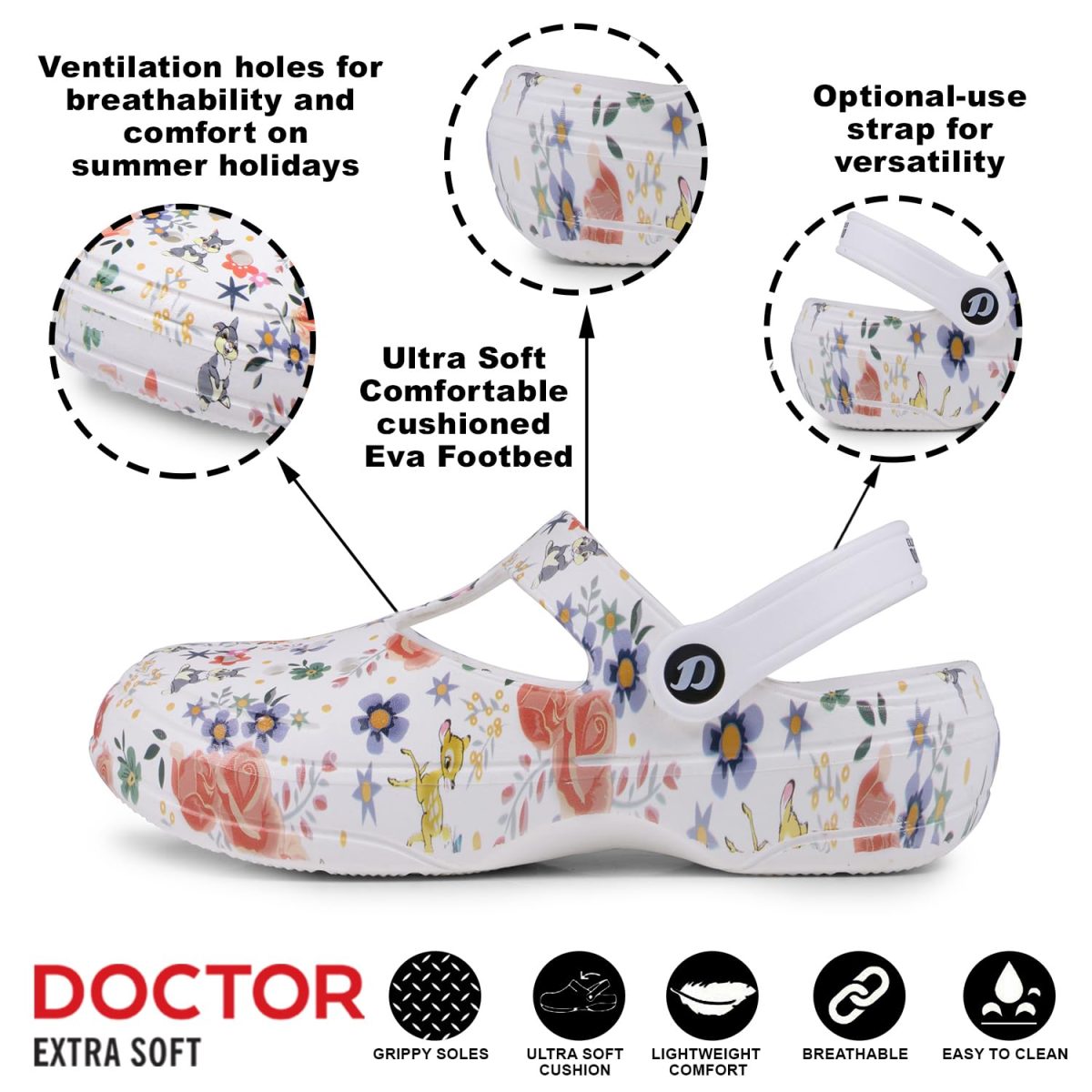 DOCTOR EXTRA SOFT Women's Classic Casual Clogs/Sandals with Adjustable Back Strap for Adult | Comfortable & Light Weight | Stylish & Anti-Skid | Waterproof & Everyday Use Mules for Girls & Ladies D-512 - Image 2