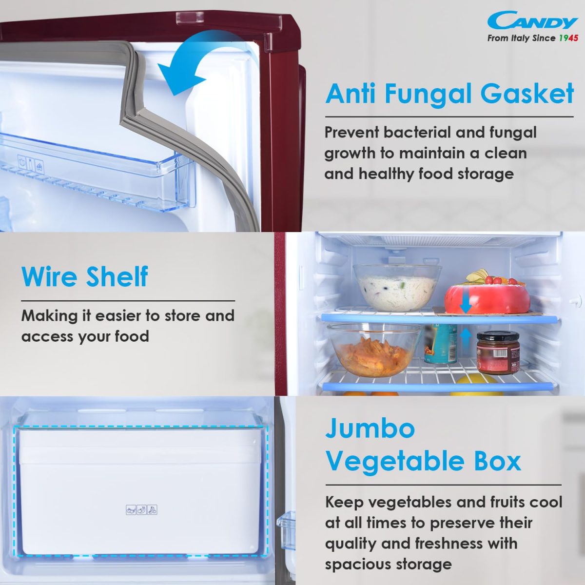 CANDY 165L 1 Star Direct Cool Single Door Refrigerator with Stabilizer free Operation (Red Mono, CSD1761RM) - Image 7