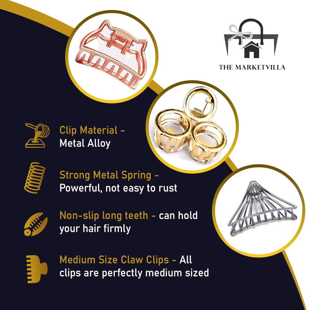 THE MARKETVILLA Hair Clips for Girls Woman - Pack of 8, Metal Claw Clips for Women Aesthetic, Clutchers for Hair, Cute Stylish Clature for Ladies (Medium Size) - Image 4