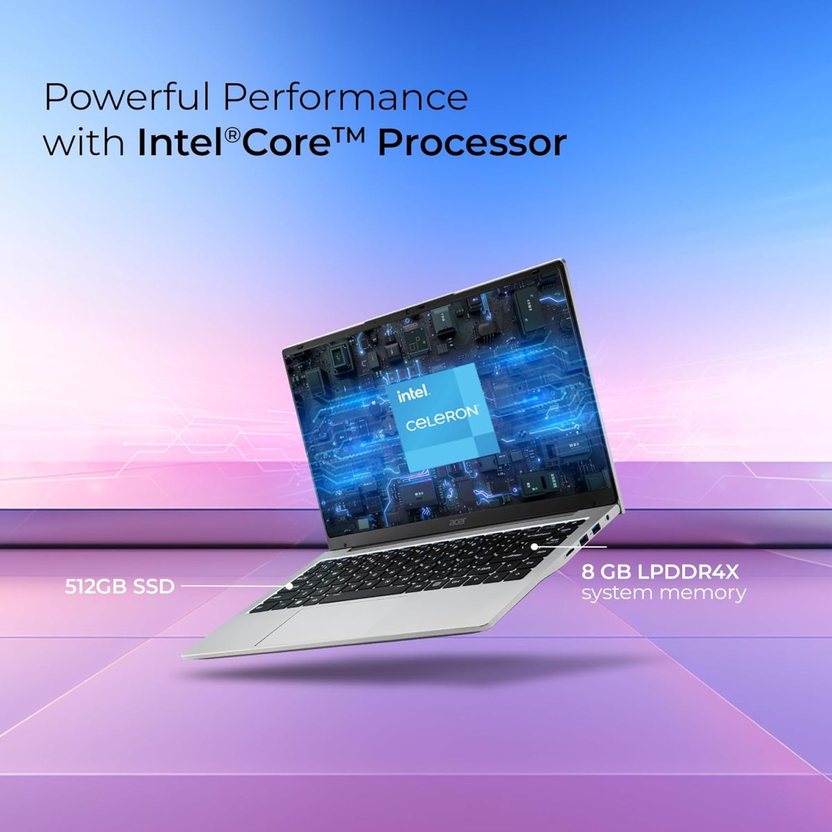 Acer Aspire 3, Intel Core Celeron N4500, 8GB LPDDR4X, 512GB SSD, HD, 14"/35.56cm, Windows 11 Home, Pure Silver, 1.3KG, A324-45, HD Webcam, 38 WHR Laptop - Image 4