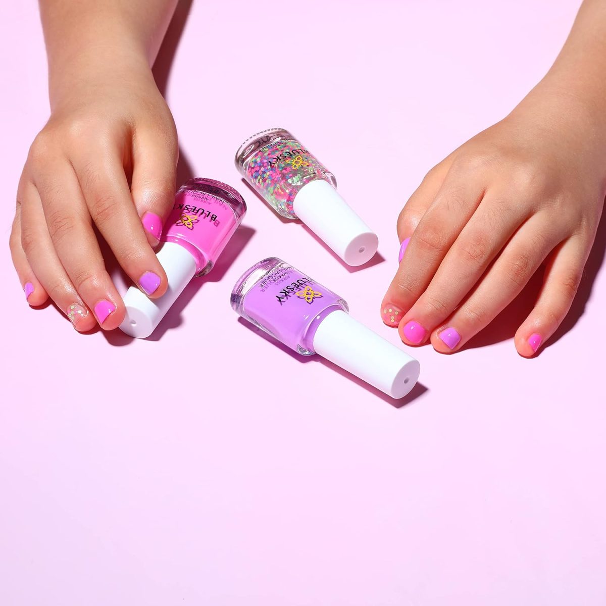 BLUESKY Kids Glossy Finish Nail Varnish Set Party Time Collection |Easy Peel-Off, Nail Polish For Kids,Gift Set,3 X 5Ml With Stickers - Image 5