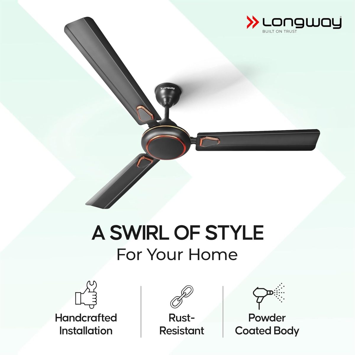 LONGWAY Kiger P1 1200 mm/48 inch Ultra High Speed 3 Blade Anti-Dust Decorative Star Rated Ceiling Fan (Smoked Brown, Pack of 1) - Image 7
