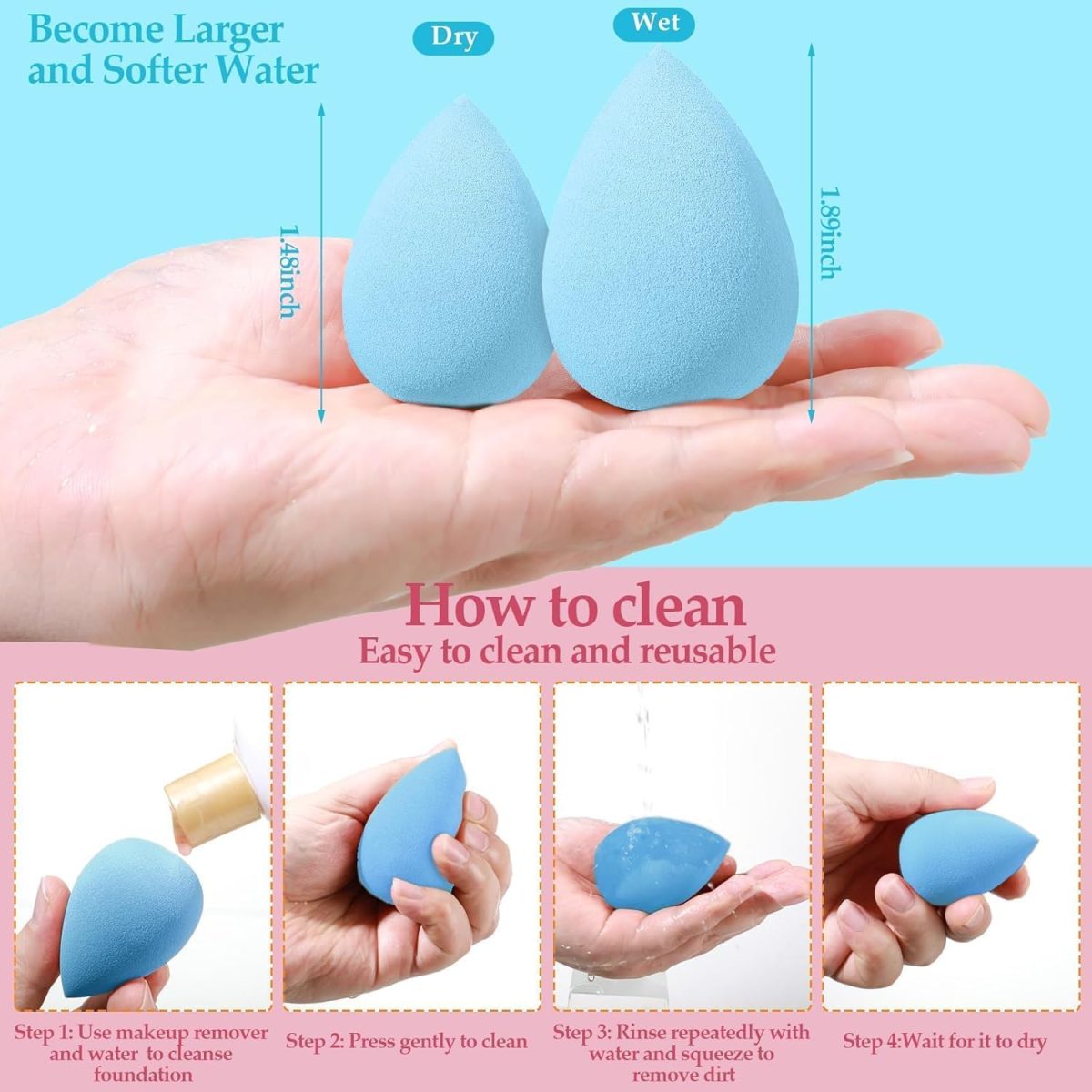 KIRA Makeup Sponge Set Beauty Blender with Egg Case, Soft Sponge For Liquid Foundation, Creams, and Powders Latex Free Wet and Dry Makeup (Multicolor 4 Big + 3 Mini + 4 Trangle -11 Pcs set) - Image 3