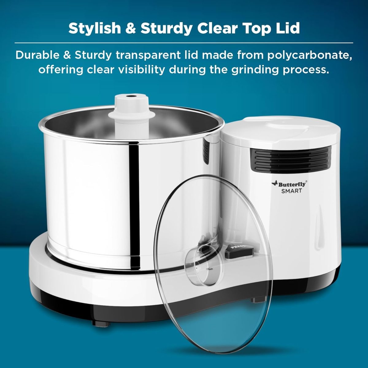 Butterfly Smart Wet Grinder, 2L (White) with Coconut Scrapper Attachment, Output - 150 W, Input 260 W - Image 5