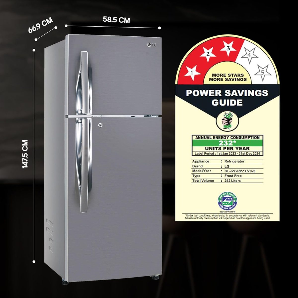 LG 242 L 3 Star Smart Inverter Frost-Free Double Door Refrigerator (GL-I292RPZX, Shiny Steel, Door Cooling+) - Image 5