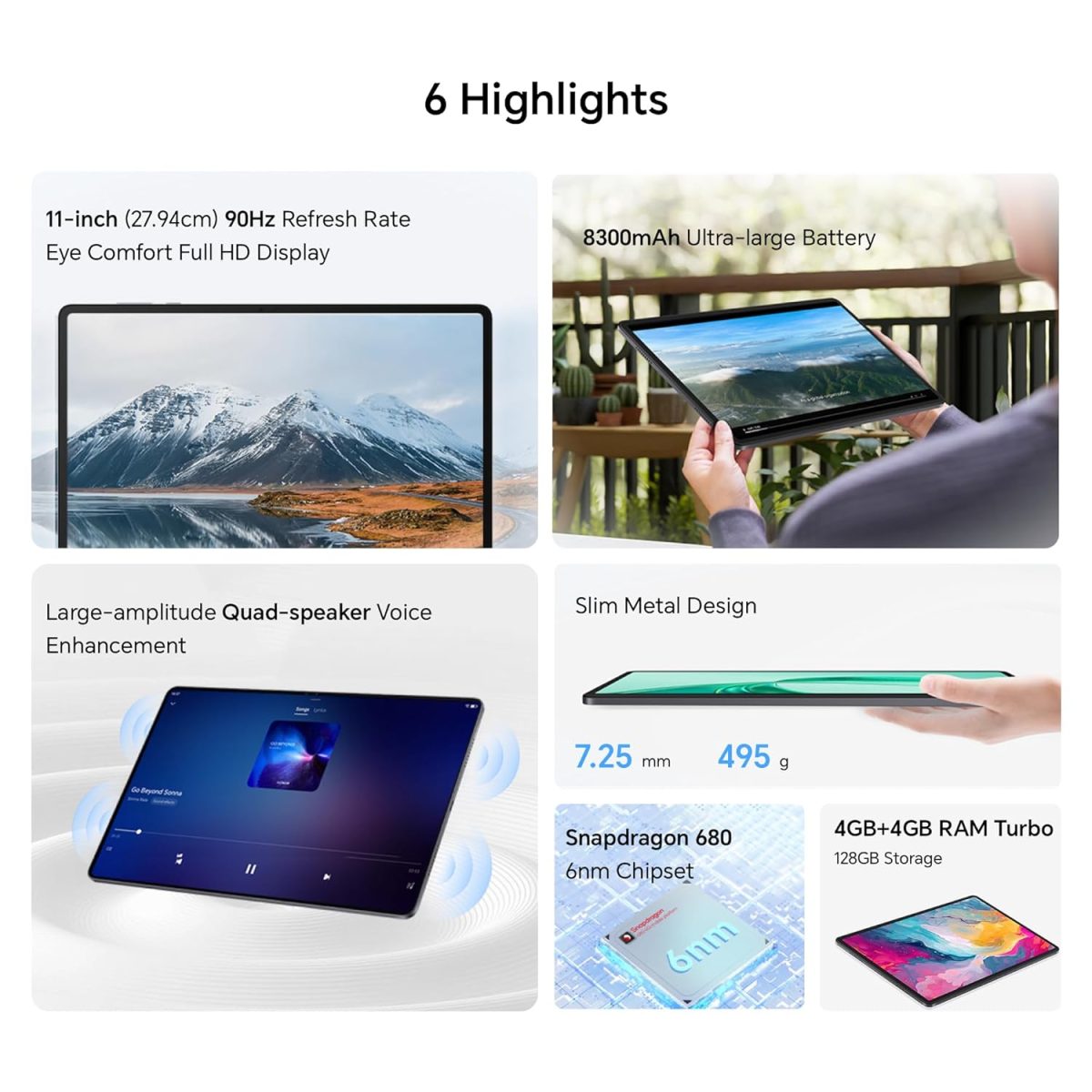 HONOR Pad X8a (Smartchoice) Wi-Fi Tablet with Free Flip-Cover 27.94Cm (11 Inch),4GB Ram 128 GB ROM Expandable Up to 1TB FHD Display 90Hz,8300Mah Battery,Quad Speakers,Snapdragon 680,Android 14,Grey - Image 2