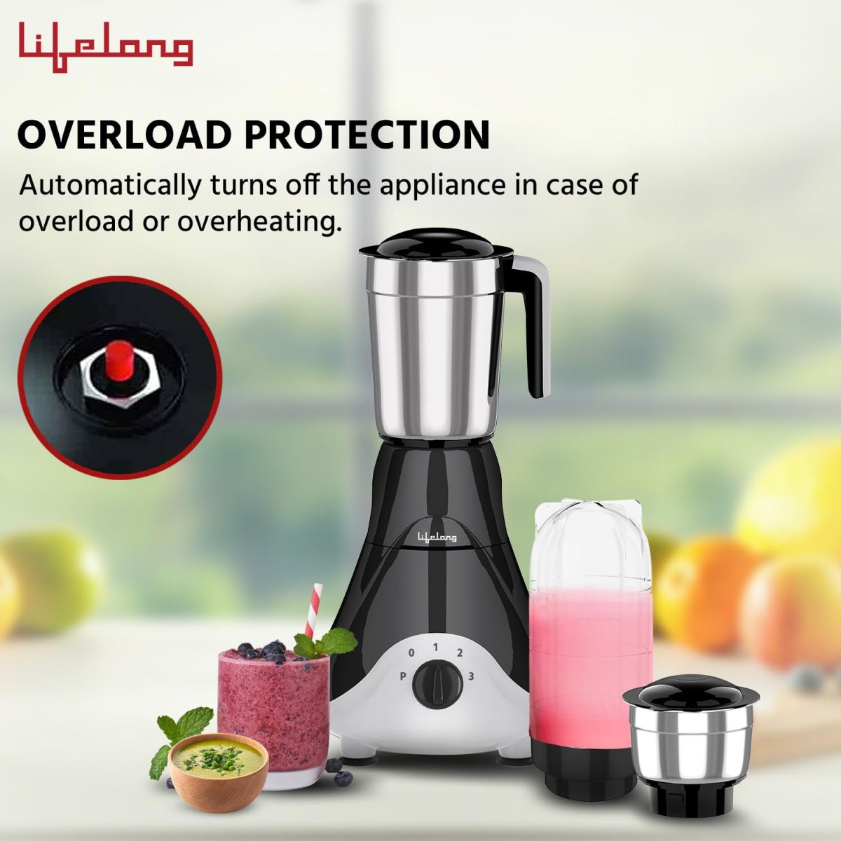 Lifelong Mixer Grinder for Kitchen - 4 Jars 500 Watt Mixie - 2 Nutri bullet Jars for Smoothie & Blending, Chutney Jar & Liquidizing Jar used as Wet Grinder & Blender - Stainless Steel Blades (LLMG39) - Image 4
