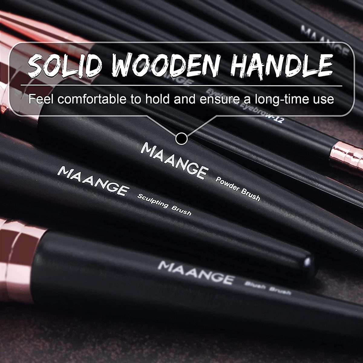 MAANGE Professional Makeup Brushes 15 Pcs Synthetic Makeup Brushes Set with 1 Makeup Sponge & 1 Brush Cleaner (Black Gold) - Image 4