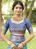 SGF11 Women's Organza Kanjivaram Pure Soft Silk Handloom Saree Pure Golden Zari With Blouse Piece - Image 6