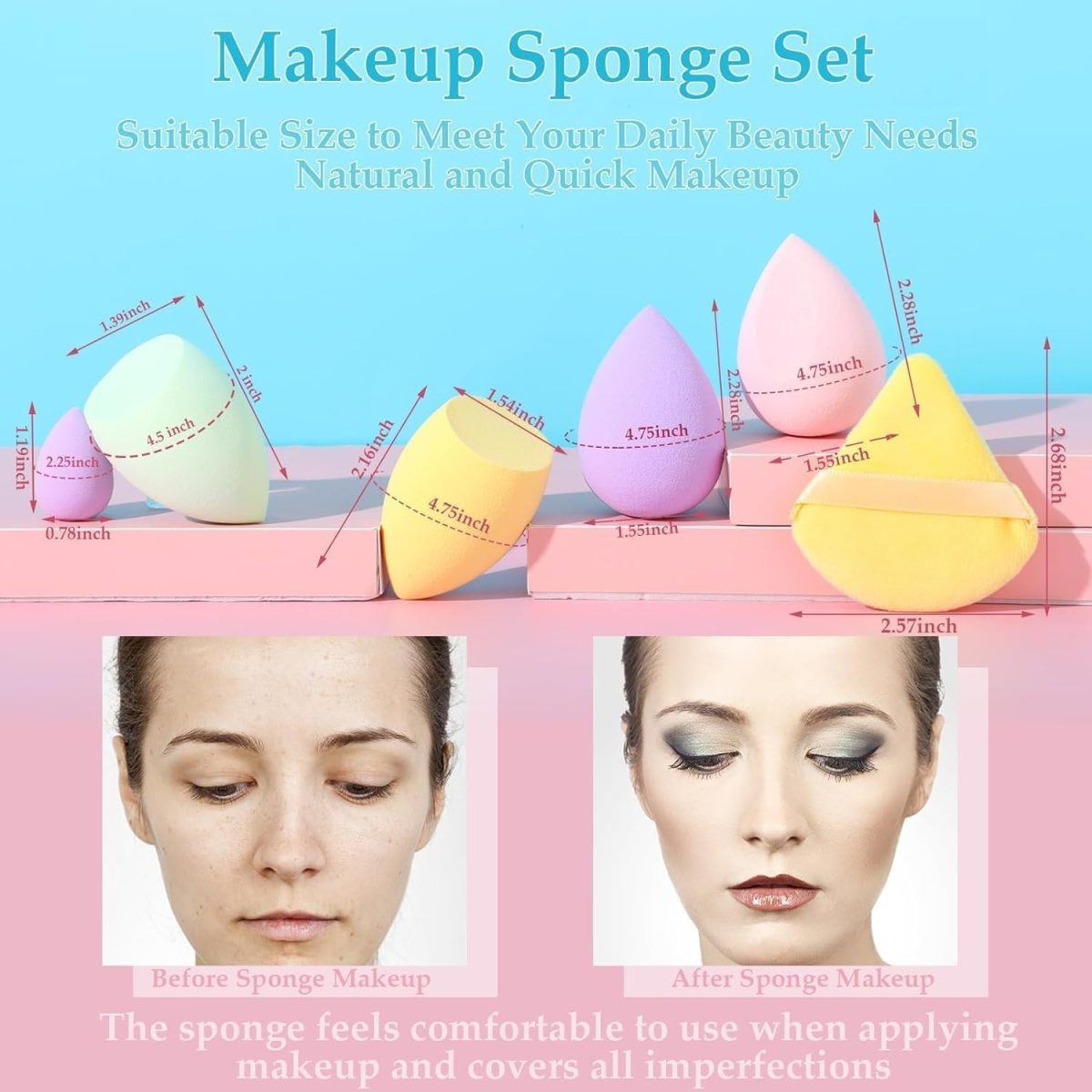KIRA Makeup Sponge Set Beauty Blender with Egg Case, Soft Sponge For Liquid Foundation, Creams, and Powders Latex Free Wet and Dry Makeup (Multicolor 4 Big + 3 Mini + 4 Trangle -11 Pcs set) - Image 4