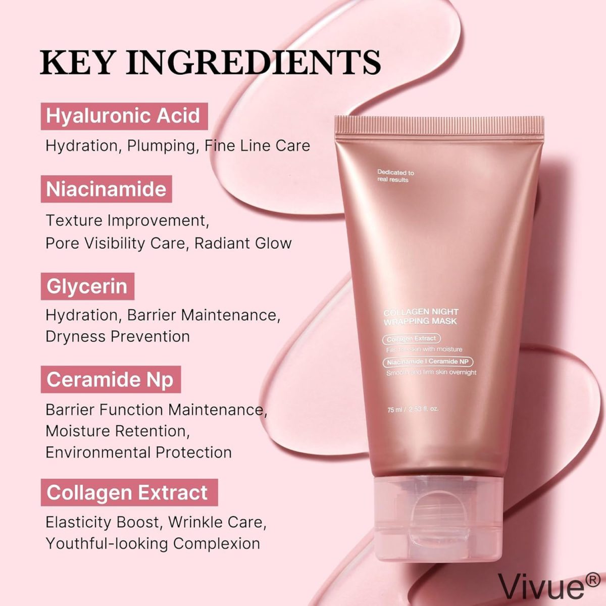Vivue Korean Glass Skin Bio-Collagen Overnight Face Mask for Women, Deep Hydrating Overnight Skin Care Facial Masks, Pore Minimizing, Firming & Anti-Aging Hydrogel Mask for Glowing Skin(TUBE..75 ML) - Image 4