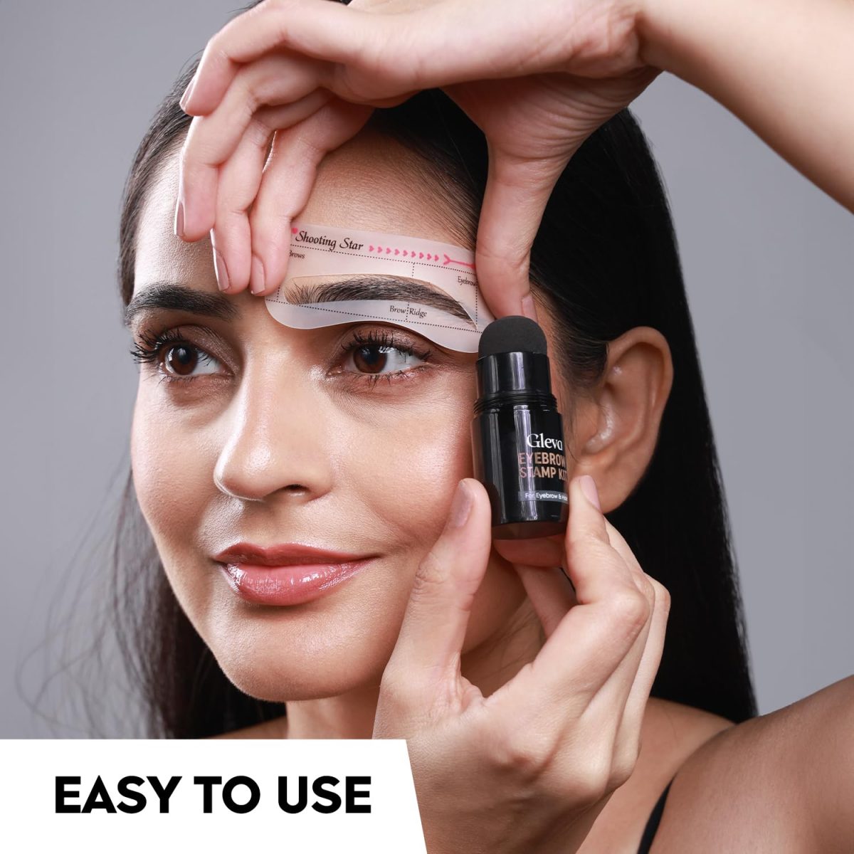 Gleva Eyebrow Stamp & Stencil Kit - Vegan Long-Lasting Stamping Powder With 10Pcs Reusable Thin & Thick Stencils for Perfect Brows (Black) - Image 3