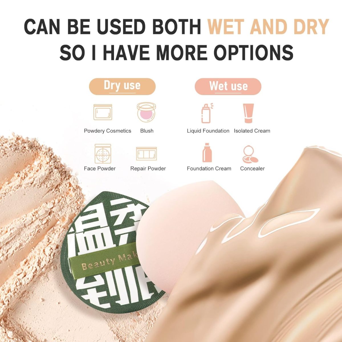 Ghelonadi Professional Makeup Sponge, Cotton Pad Applicator Foundation Makeup Blender Washable Foam Puff Sponge Beauty Cosmetic Puff For Liquid Foundation, Loose Powder (Teardrop Powder Puff_1pcs) - Image 4