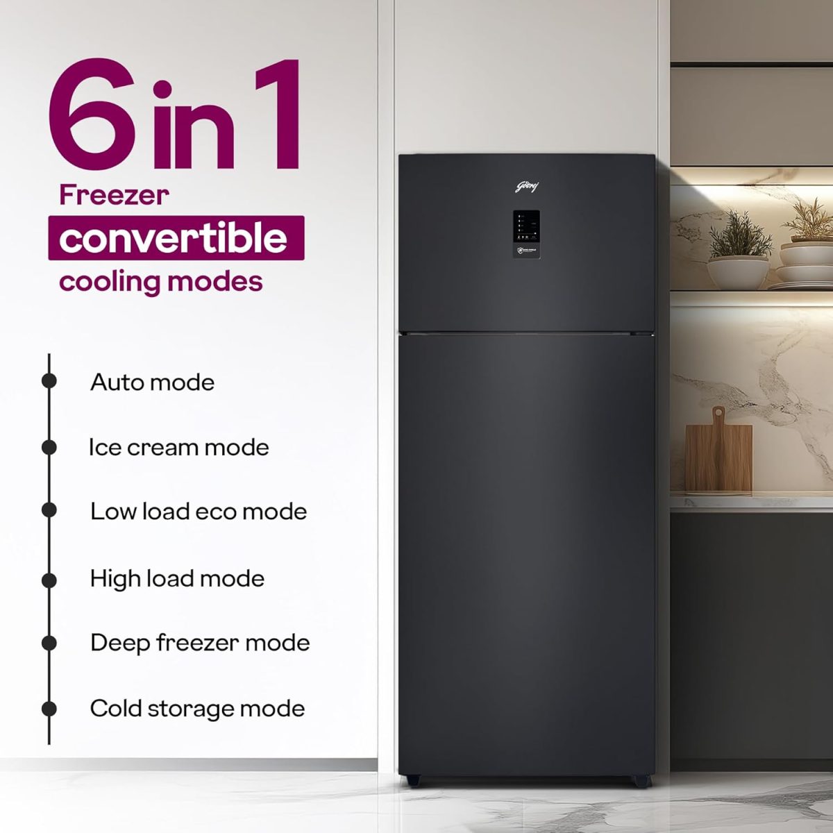 Godrej 436 L 2 Star With AI Tech, 95%+ Food Surface Disinfection With Nano Shield Technology Inverter Frost Free Double Door Regalis Refrigerator (RF EON 438B RCI MT BK, Matt Black) - Image 3