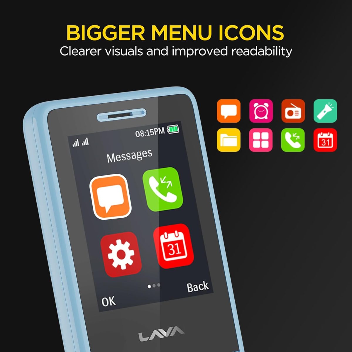 Lava A5 (2025) Dual SIM Keypad Mobile with 2.4'' Big Display | UPI Support, 1200mAh Battery | BOL Feature | Camera | Auto Call Recording | Glass Finish | and 7 Regional Languages - Blue - Image 9