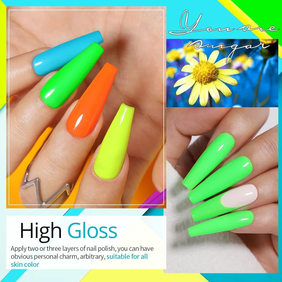 THR3E STROKES Gel Nail Polish Neon Gel Nail Polish Set Fluorescent Gel Polish Luminous Glow in Dark Gel Polish Orange Hot Pink Blue Yellow Green Purple Vibrant Spring Summer Gel Polish 7ML (UV/LED LIGHT REQUIRED) - Image 7