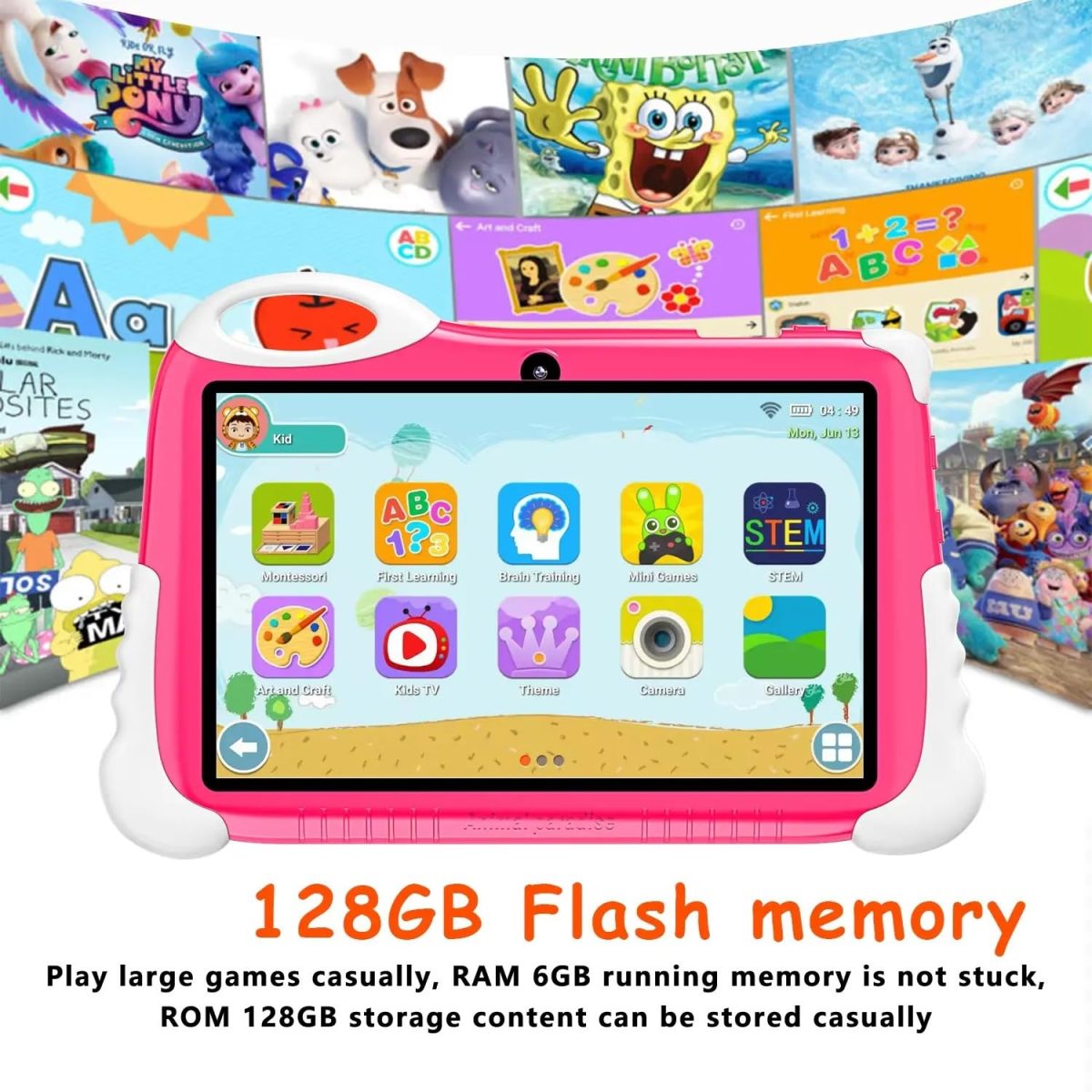SIGNY Multi-Functional Kids Tablet - 7" HD Display, 128GB Storage, Dual Cameras, 4G/WiFi, Parental Lock, Preloaded Learning Games, Fall-Resistant Cover, Perfect for Fun and Education (Unicorn) - Image 6