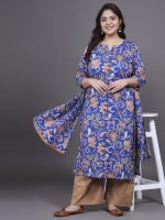 Tissu Plus Women's Blue Floral Printed Pure Cotton Kurta & Palazzo With Dupatta - Image 5