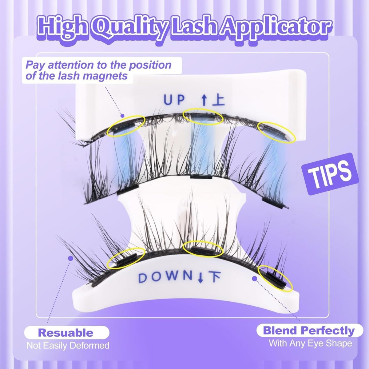 Hiventick Magnetic Eyelashes without Eyeliner Natural Reusable Magnetic Lashes Kit with Applicator Anime No Glue Needed Lashes 1 Pairs Manga Magnetic Eyelashes Kit - Image 5