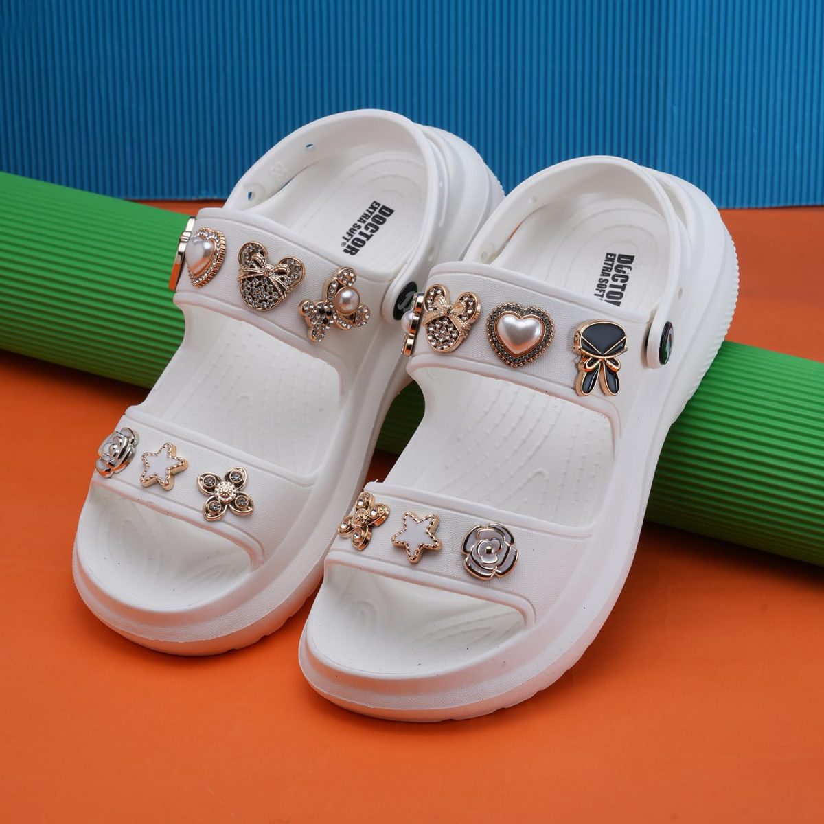 DOCTOR EXTRA SOFT Women's Metallic Charms Fashion Slippers/Sandals with Adjustable Back Strap | Comfortable | LightWeight| Stylish & Anti-Skid| Waterproof Casual Beach Slides Mules Girls & Ladies D-533 - Image 2