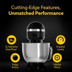 AGARO Royal Stand Mixer 1000W with 5L SS Bowl and 8 Speed Setting Includes Whisking Cone, Mixing Beater & Dough Hook, and Splash Guard, 2 Years Warranty by Brand - Image 6