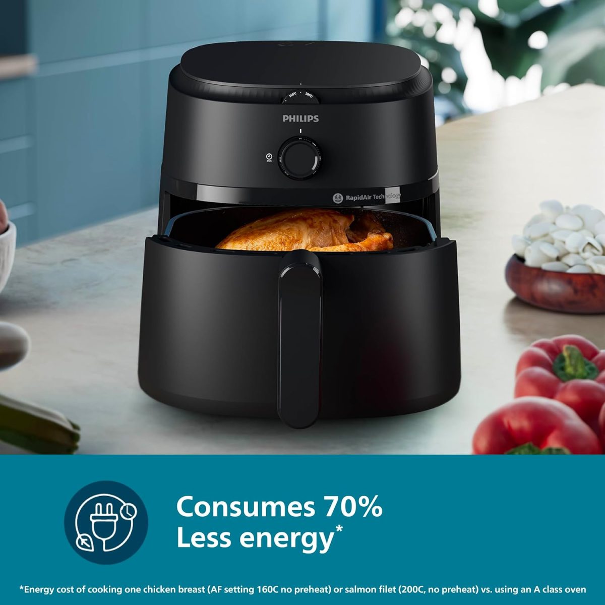 PHILIPS Air Fryer NA120/00, uses up to 90% less fat, 1500W, 4.2 Liter, with Rapid Air Technology (Black), Large - Image 4