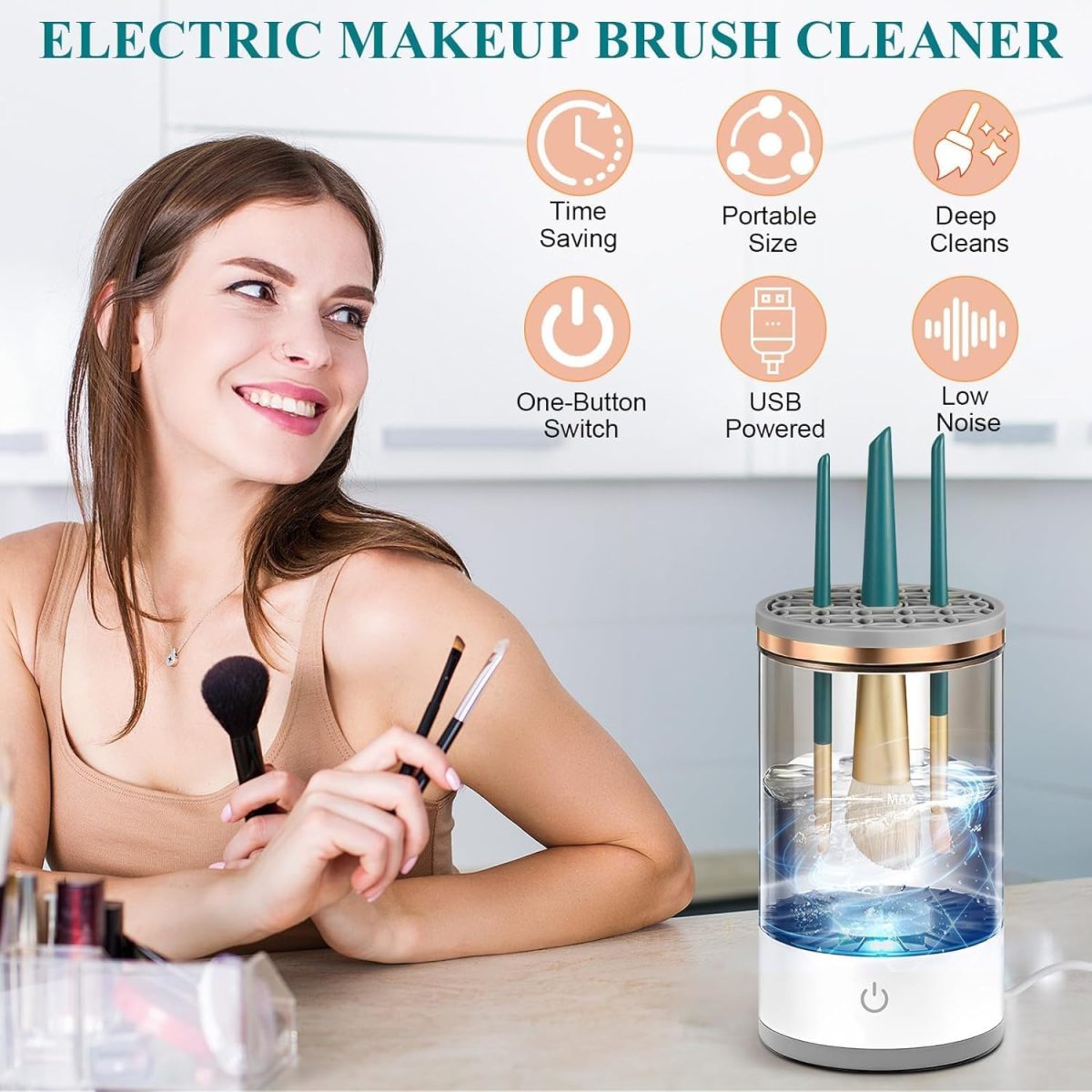 GIOGD Automatic Makeup Brush Cosmetic Brush Cleaner Spinning Blender Machine with USB Cable Brush Cleaner for All Size Makeup Brushes for Women Auto-rotating Brush Cleaner Deep Cleaning - Image 4