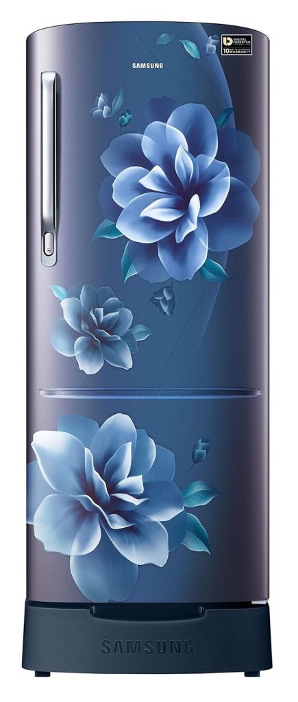 Samsung 183 L, 3 Star, Digital Inverter, Direct-Cool Single Door Refrigerator (RR20C1823CU/HL, Camellia Blue, Base Stand Drawer)