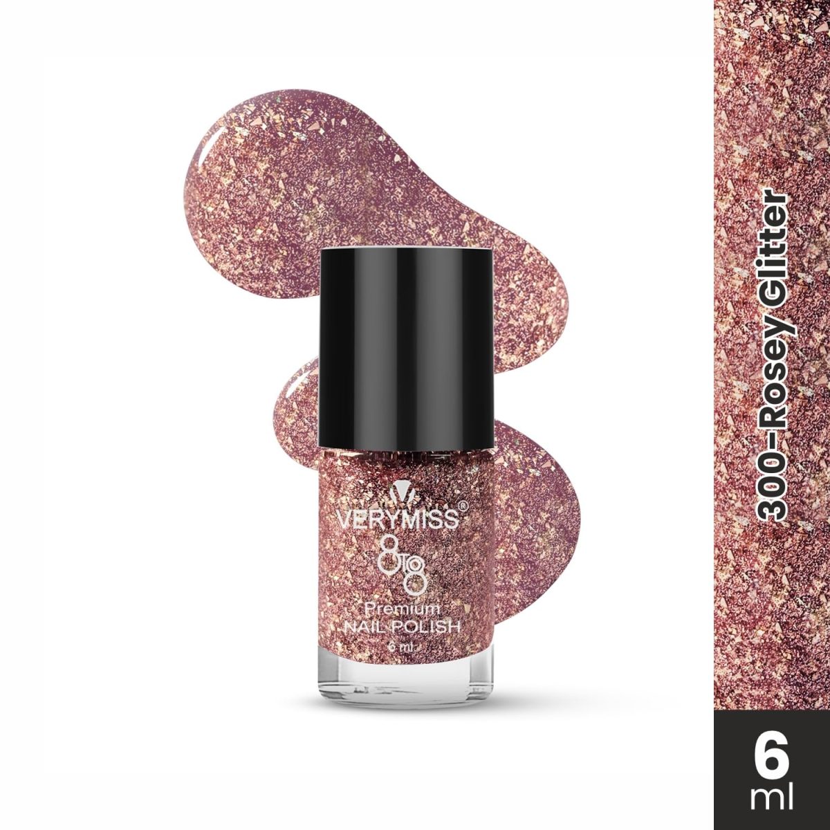 VERYMISS Premium Glitter Nail Polish 6ml | Smooth Application | Quick Drying | Paraben Free | Ultra Long Lasting Nail Paints - Pack of 1 (Rosey Glitter), Shimmery Finish - Image 2
