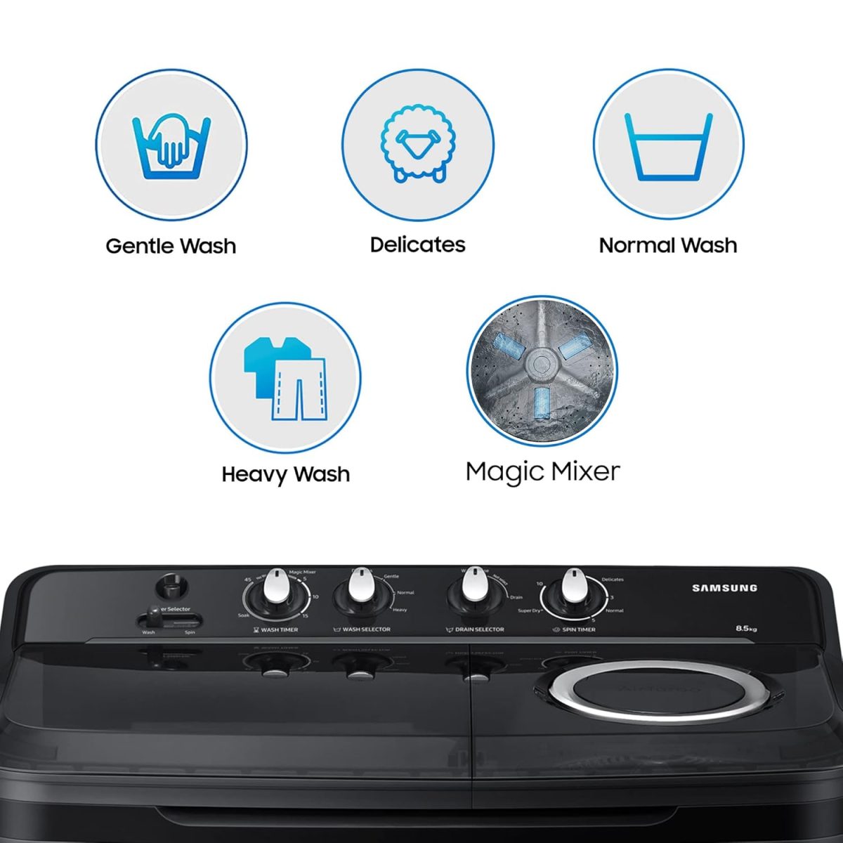 Samsung 8.5 Kg 5 Star Semi Automatic Top Load Washing Machine (WT85B4200GD/TL,DARK GRAY) - Image 2