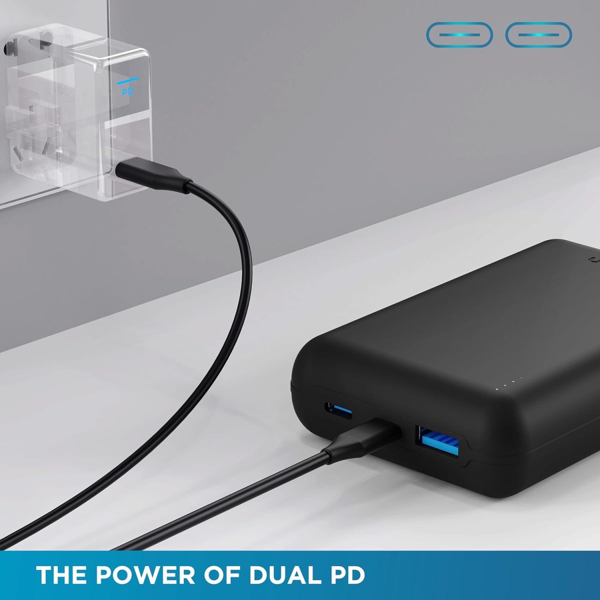 URBN 20000 mAh Premium Edition Nano Power Bank | Two-Way 22.5W Super Fast Charging | Pocket Size| Dual Type C Power Delivery (PD) Output + 1 USB Output for Quick Charge (Black) -USB Type C - Image 8