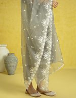Kaari Women's Solid Color Kurta Set with Dupatta - Straight Fit | Silk Blend Fabric | Embroidery & Lace on Border | Organza Dupatta with Embroidery | Straight Pant with Side Pocket - Image 4