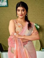 Satrani Women's Linen Printed & Zari Border Ready To Wear One Minute Pre Pleated Readymade Saree with Unstitched Blouse Piece - Image 4
