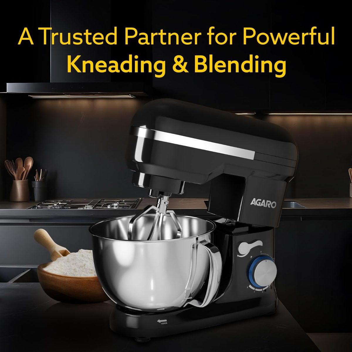 AGARO Royal Stand Mixer 1000W with 5L SS Bowl and 8 Speed Setting Includes Whisking Cone, Mixing Beater & Dough Hook, and Splash Guard, 2 Years Warranty by Brand - Image 2
