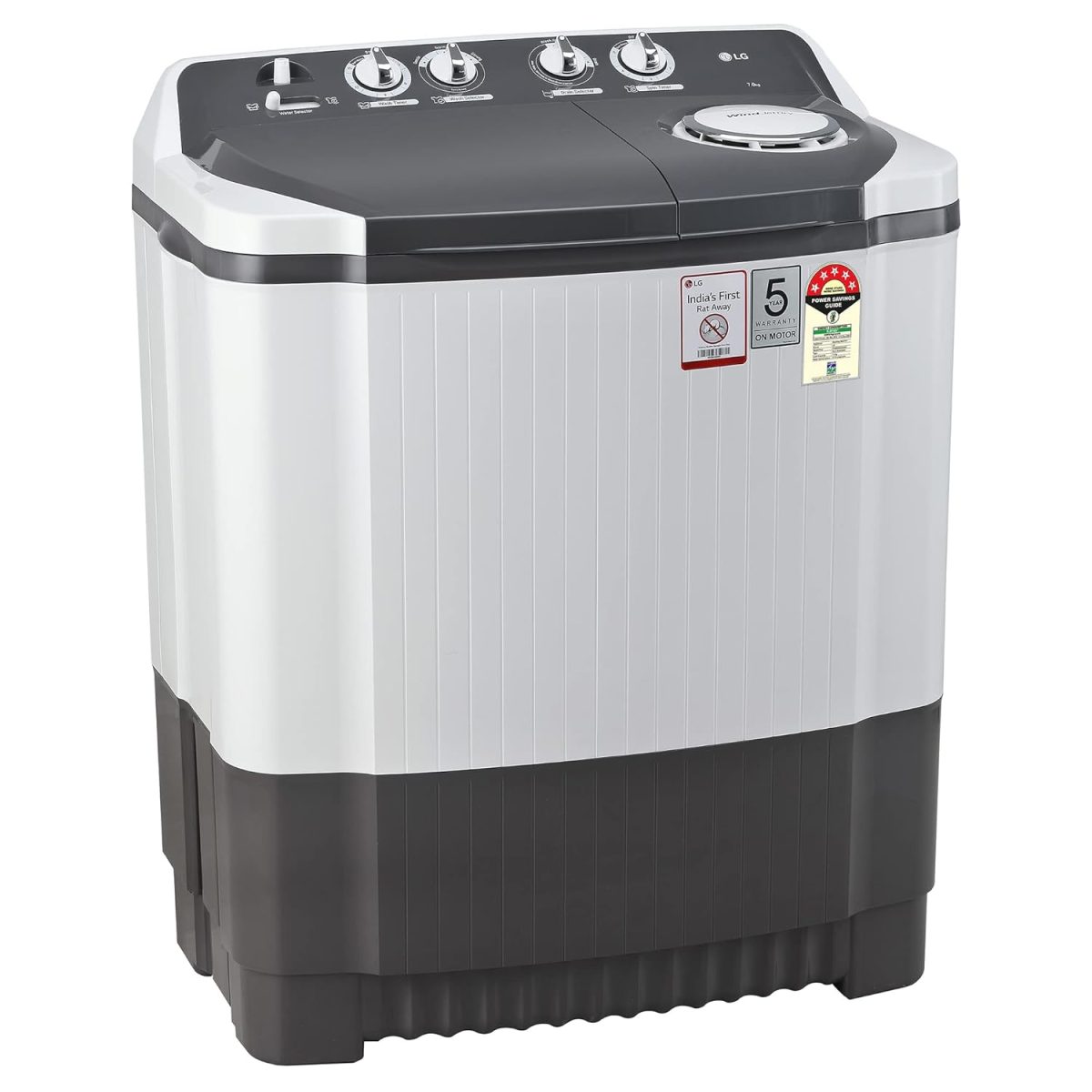 LG 7 Kg 5 Star Wind Jet Dry Semi-Automatic Top Loading Washing Machine (P7020NGAZ, Dark Gray, Rat Away Feature) - Image 15
