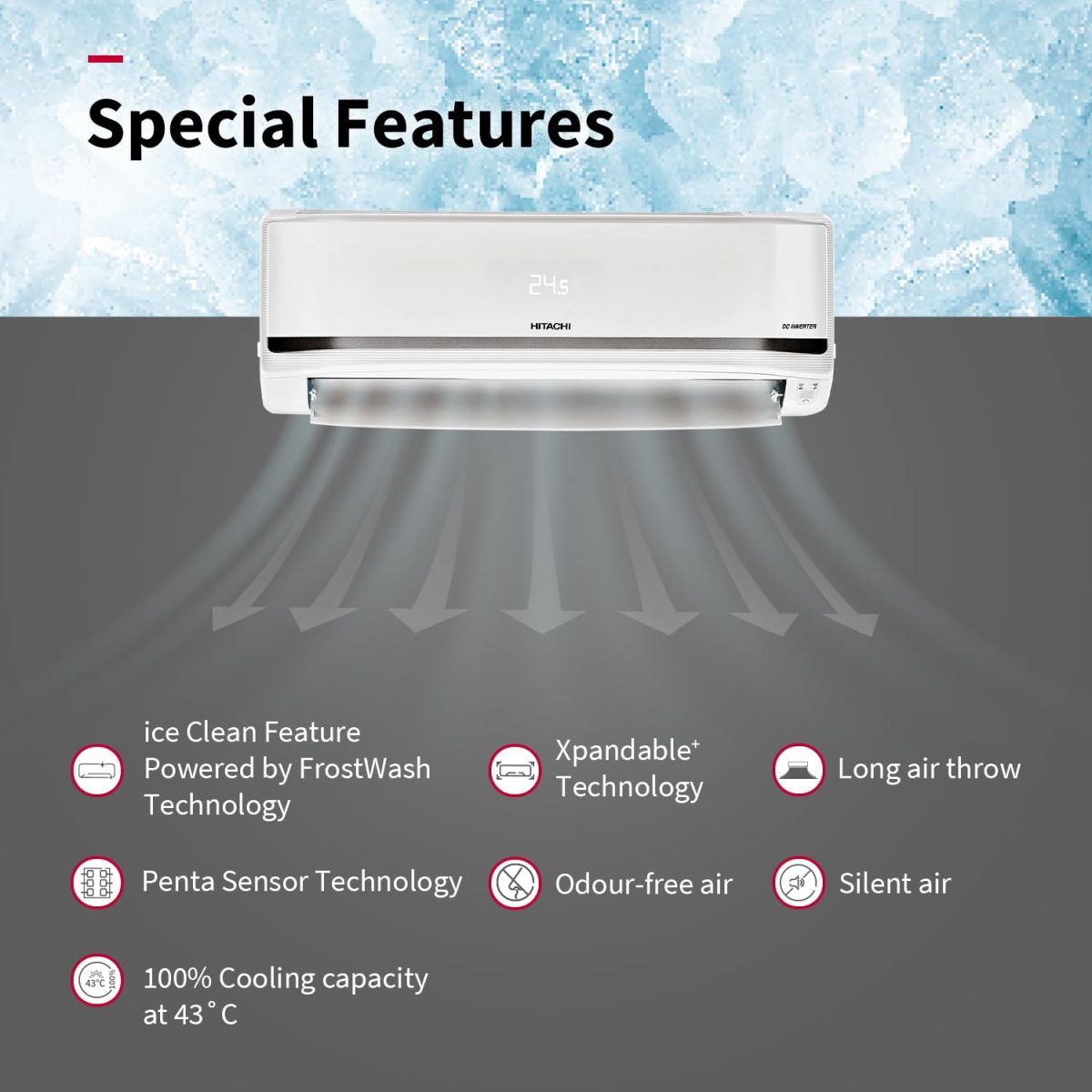 Hitachi 2 Ton Class 5 Star, 4-Way Swing, ice Clean, Xpandable+, Inverter Split AC (100% Copper, Dust Filter, 5500STXL RAS.V522PCBISH1, White) - Image 8