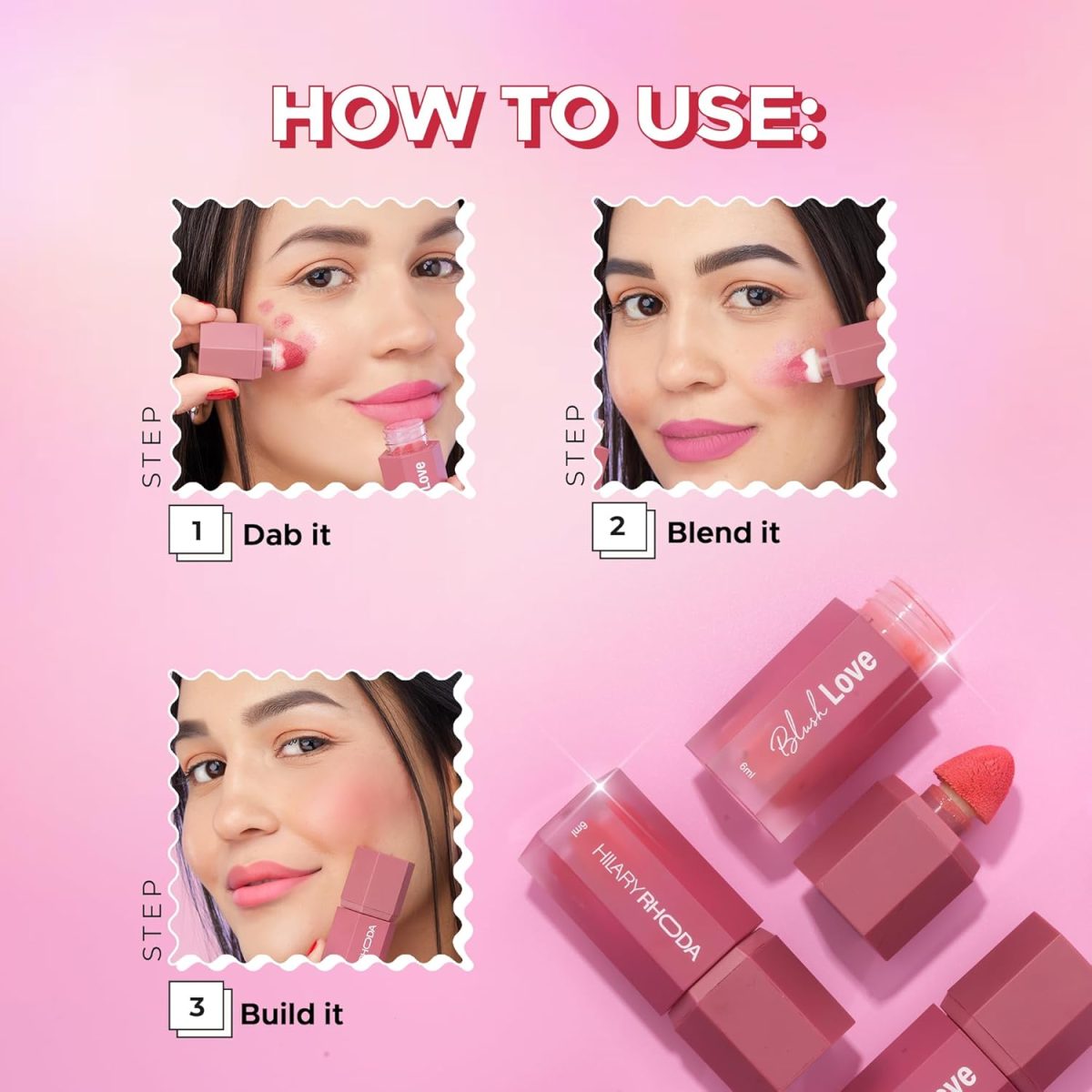 Hilary Rhoda Blush Love | Highly Pigmented Liquid Blush & Super Dewy Finish | Built-in Sponge | All Day Wear & Buildable Formula | Leak-Proof - 6ml (Scandalous | Shade 06) - Image 7
