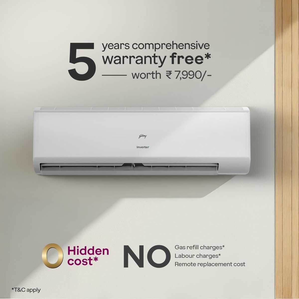 Godrej 1.5 Ton 5 Star, 5 Years Comprehensive Warranty, 5-In-1 Convertible Cooling, Inverter Split AC (Copper, 2025 Model, Heavy duty cooling at 52 °C, AC 1.5T EI 18II5T WZS Split 5S, White) - Image 2