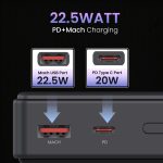Portronics Luxcell B 20K Advanced 20000 mAh Power Bank with 22.5W Max Output, LED Battery Display, 22.5w Mach USB-A Output, 20w Type C PD Output, Type C Input, Wake Up Button(Black) - Image 2