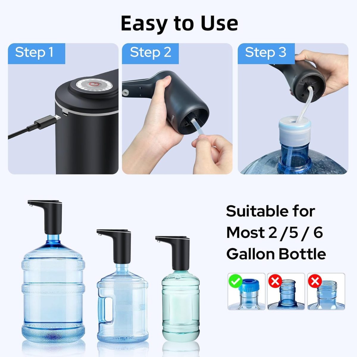 COSTAR Portable Wireless Water Pump - Automatic Dispenser with Removable Spout, USB Rechargeable Mini Pump for Bottles, Ideal for Drinking Water (k-3 pro) 20 Liter - Image 5