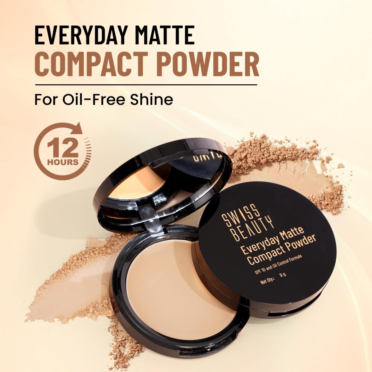 SWISS BEAUTY Everyday Matte Lightweight Compact With Spf 10 For All Skin Types | 12 Hours Of Oil Control | Mattifies Pores And Fine Lines | Comes With Sponge Applicator | Shade- 02 Beige, 9g - Image 2