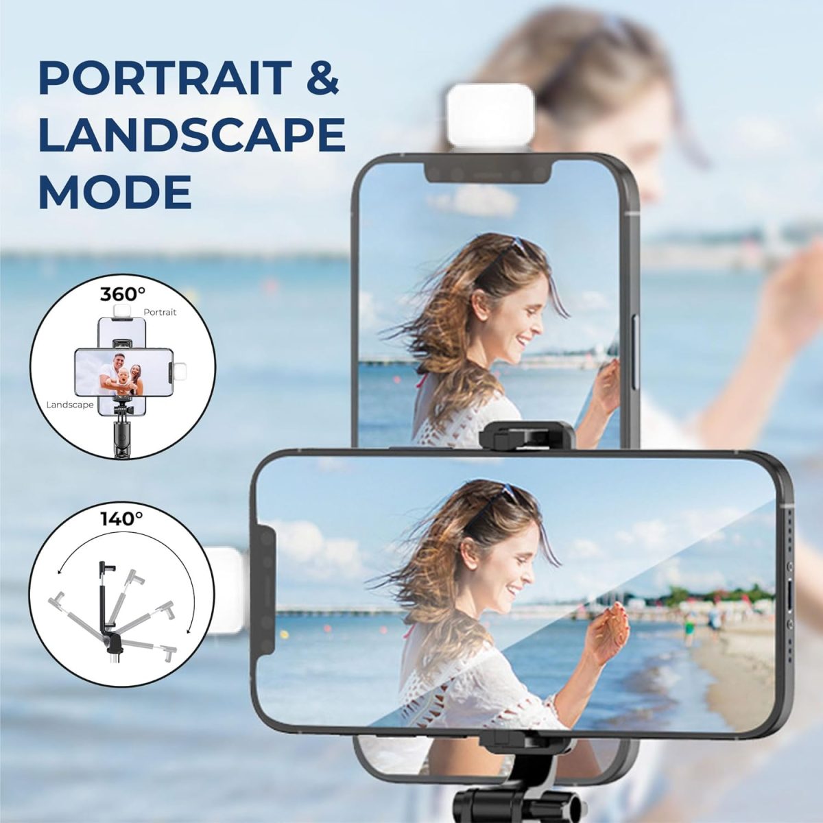 Kratos Selfie Stick Tripod Stand, 3 in 1 Multifunctional Design, Rechargable LED Light with Two Brighness Levels for Make up, Selfie & Photo Shoot, Selfie Stick with Bluetooth Remote (with Light) - Image 5