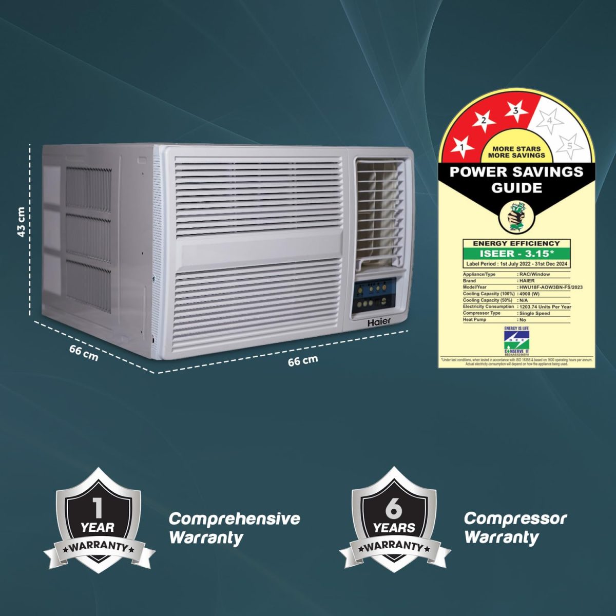 Haier 1.5 Ton 3 Star Fix Speed Side Flow Window AC (Copper, Turbo Mode, Anti Bacterial Filter, Cools at 54°C Temp, Long Air Throw - HWU18F-AOW3BN-FS) - Image 6