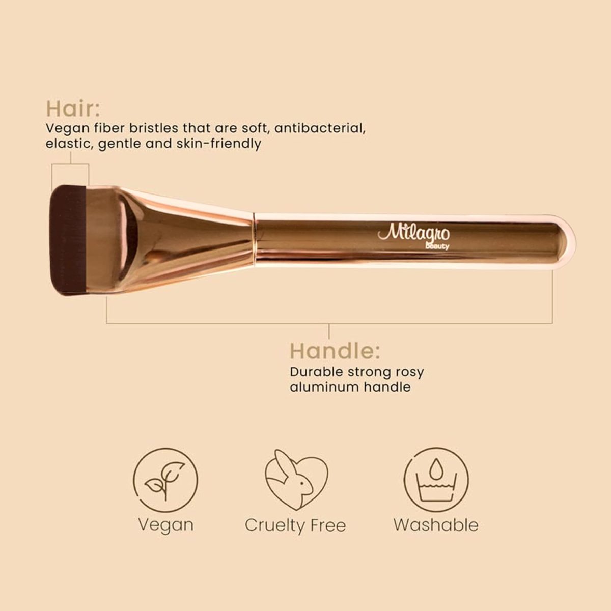Milagro Beauty Glass Skin Foundation Professional Brush (18) | Full Coverage & Finish| Ultra Soft Bristles | Easy Blending For Cream & Liquid Foundation Application - Image 4