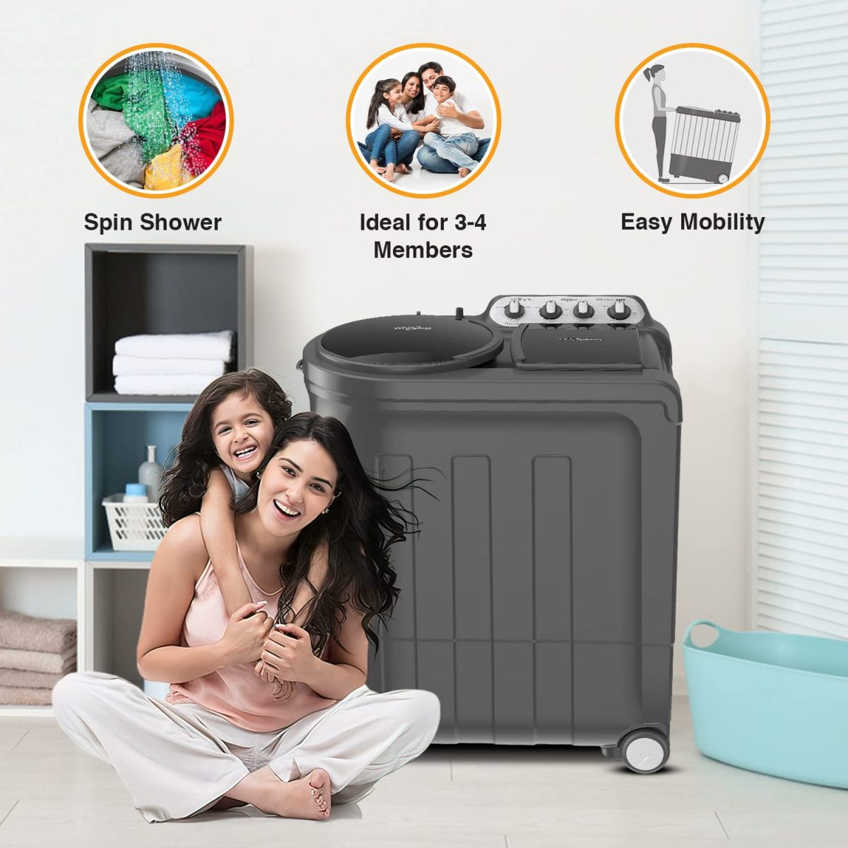 Whirlpool 8.5 kg 5 Star Semi-Automatic Top Loading Washing Machine (ACE DRY 8.5 Kg, GREY DAZZLE ,2x Drying Power) - Image 5