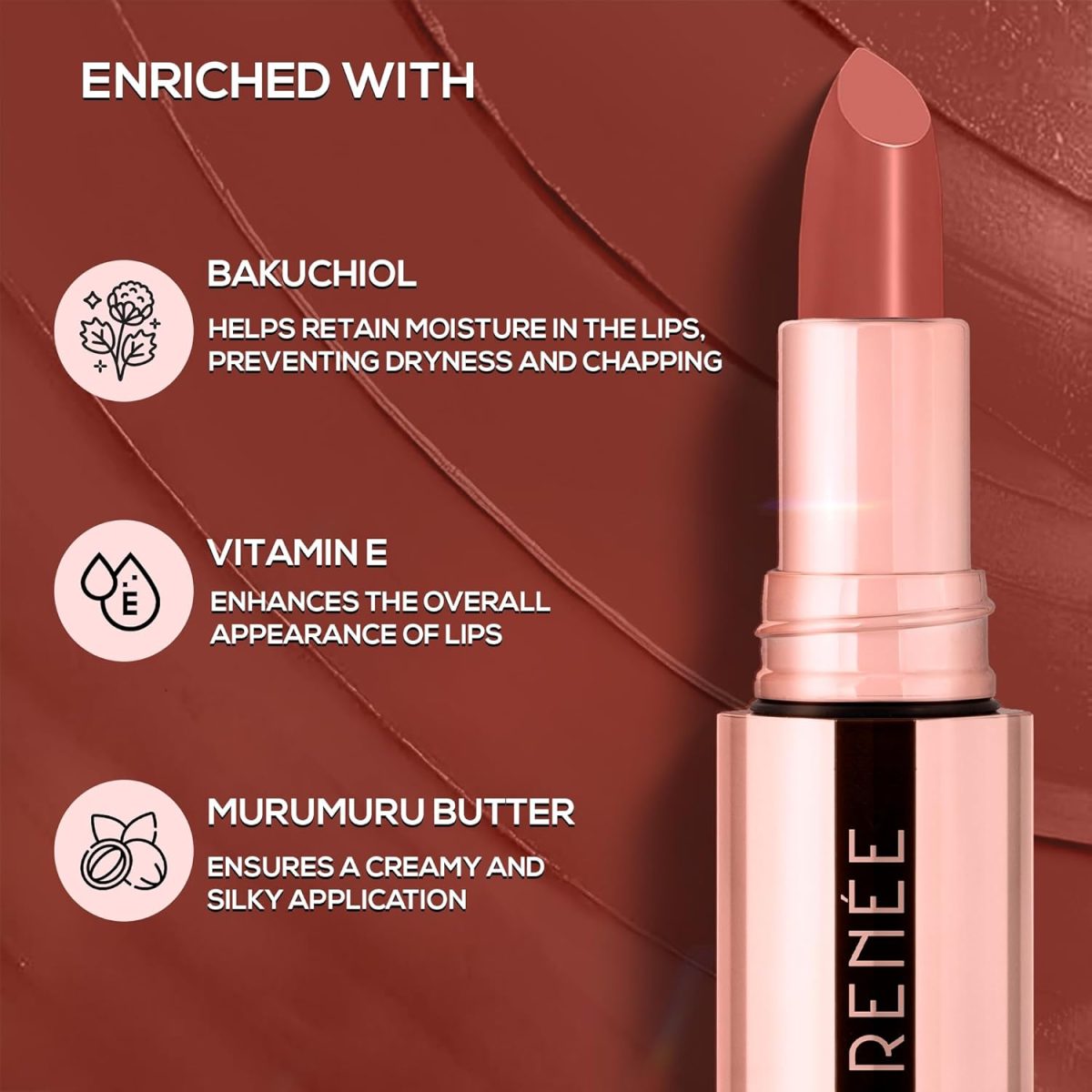RENEE Everstay Matte Lipstick - Nude Luxe, Long Stay, Hydrating & Non-Drying, Smudge & Transfer Proof, Lightweight, Intense Pigment, Full Coverage, Vitamin E Infused, for All Occasions, 4.2g - Image 2
