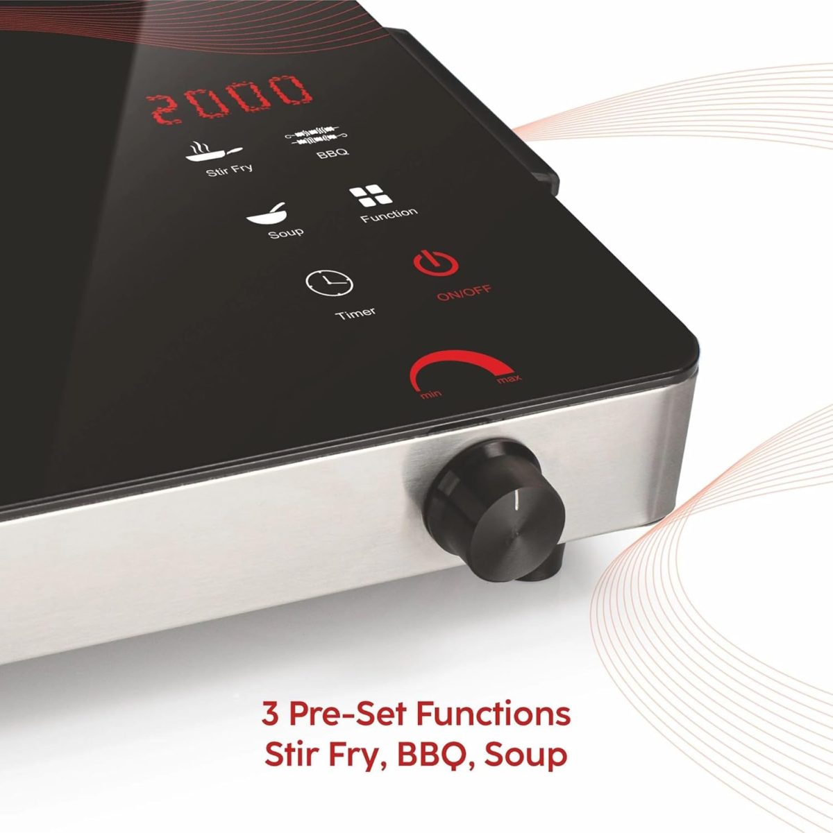 Glen 2000W Infrared Induction Stove with Grill Rack for Barbecue, Crystal Glass Plate, Digital Display, 3 Preset Cooking Modes, Touch Control, Infrared Cooktop Hot Plate (SA3074_Infra) - Image 5
