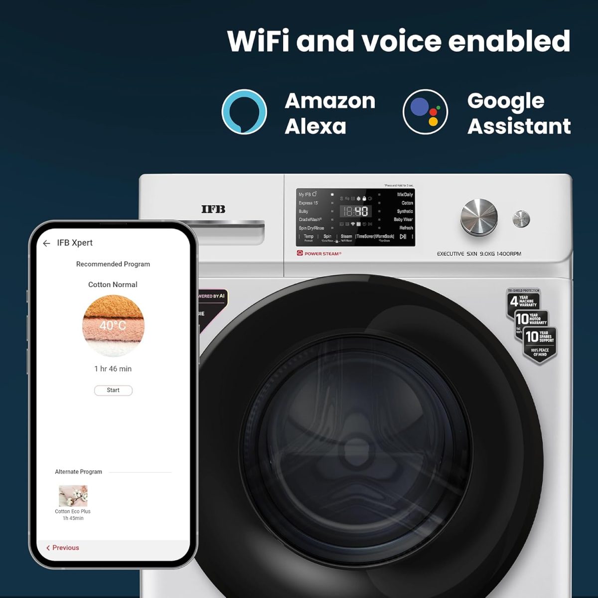 IFB 9 Kg 5 Star Powered by AI with 9 Swirl Wash, WiFi, Fully Automatic Front Load Washing Machine (Executive SXN 9014K, Steam Refresh Program with Eco Inverter, Rich Silver) - Image 9